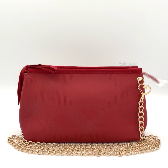 🆕 Burberry Beauty Cosmetic Pouch to Crossbody Bag, Dark Red, Nova Check, New - Picture 6 of 14